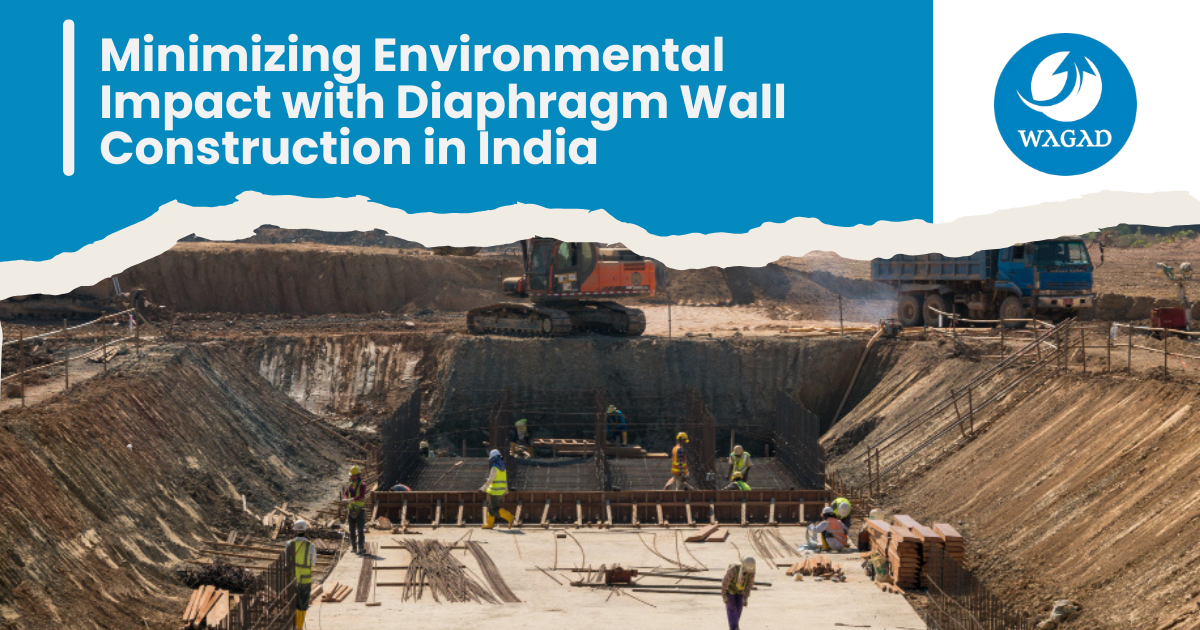 Construction site with diaphragm wall construction minimizing environmental impact in India.