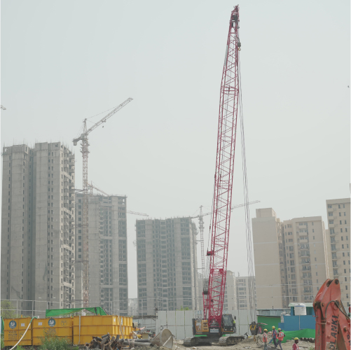 Diaphragm wall construction in progress at a construction site in Gurgaon.